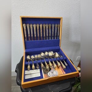 Vintage Hanford Forge HF LTD Gold Plated Stainless Flatware 65 Piece Set Of 12